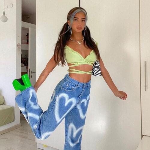 Straight Leg Woman Pants Casual Print High Waisted Pants Streetwear Women Baggies Plus Size Clothes Jeans Pants Fall Fashion