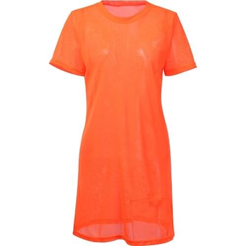 Sexy Women Sheer Mesh Bikini Cover Up Swimwear Swimsuit Bathing Suit See Through Short Sleeve T-shirt Tops Summer Beach Dress