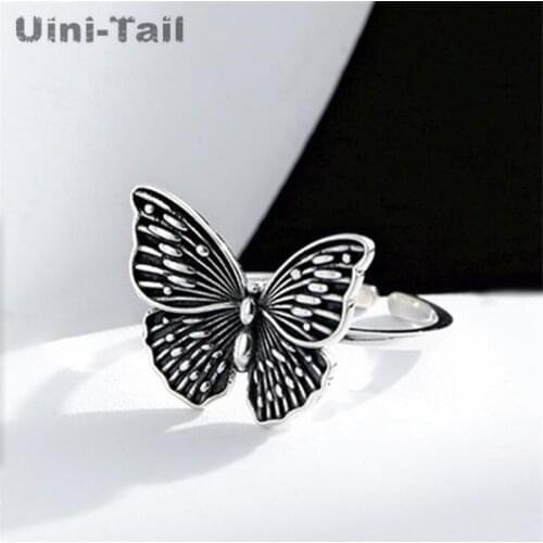 Uini-Tail new design hot sale 925 sterling silver exquisite small butterfly open ring simple fashion niche cold wind jewelry