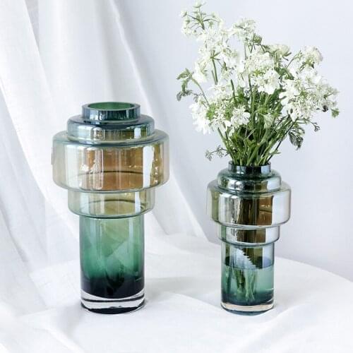 Flower Vase Home Decoration Nordic Colorful Transparent Plating Glass Vase Flower Pot Living Room Table Home Decoration