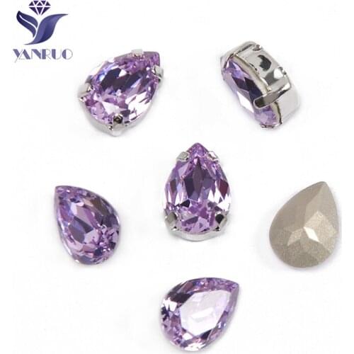 YANRUO 4320 Drop Violet Rhinestones Sewn Stones Glass Strass Crystal Pointback Sewing For Stones For Clothes Decoration