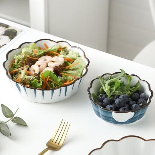 Japanese Ceramic Salad Dessert Bowl Creative 5-inch Lace Bowl Retro Household Hand-painted Four Seasons Bowl