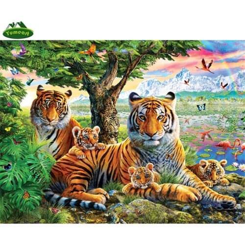 YUMEART Diamond Painting Cross Stitch Tiger In The Forest DIY Diamond Embroidery Mosaic Animal Zoo Home Decor Handmade Crafts
