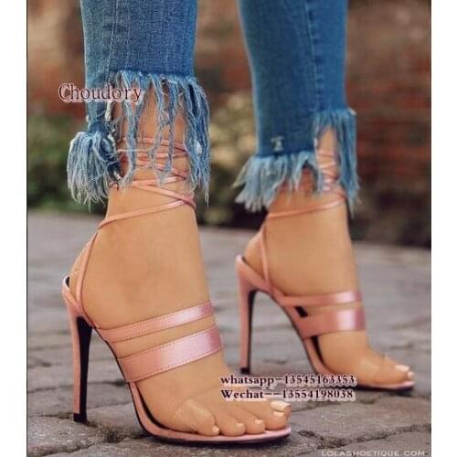New Women Gladiator High Heels Sandals Open Toe Patent Leather Lace Up Transparent Sandals Party Pumps Free Shipping