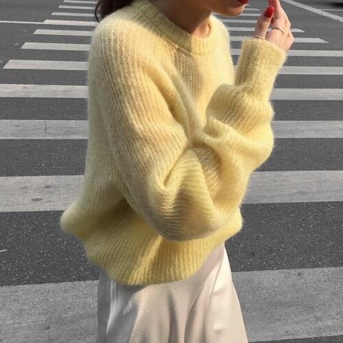 Korean Womens Sweater Sweet Candy Color Mohair Soft Sweaters Female Fluffy Style Pullover Jumper 2021 Autumn Winter