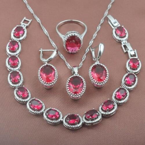 Egg Design Rose Red Zirconia Silver Color Womens Jewelry Sets Bracelet Necklace Pendant Earrings Ring 2020 New YZ0190