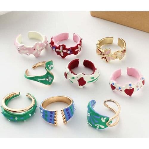 New Handmade Oil Drop Love Pearl Ring Geometric Irregular Adjustable Open Rings For Women Girls Party Trendy Jewelry