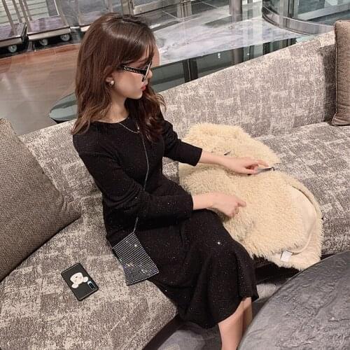 MISHOW Women Autumn Winter Sweater Knitted Dresses Slim Elastic O-neck Long Sleeve Lady Bodycon Robe Dresses Vestidos MX19D1190