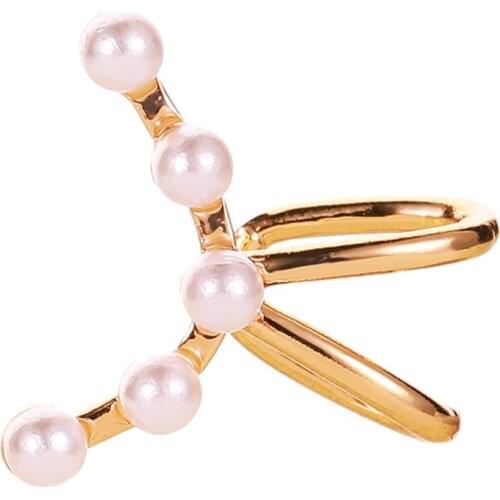 1Pc Arc Shaped Faux Pearl Ear Cuff Clip On Earring Women Non Piercing Jewelry