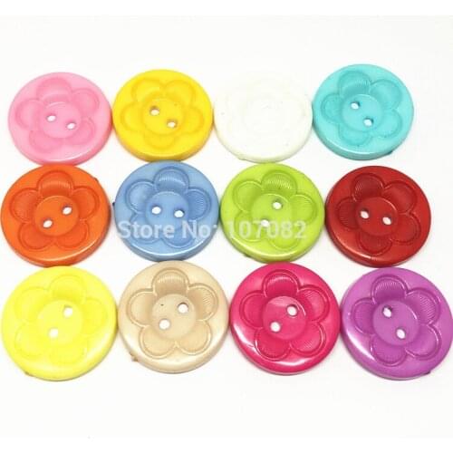 200pcs 25mm Mixed Large Round Flower 2 Holes Buttons Embellishments For Cardmaking Scrapbooking