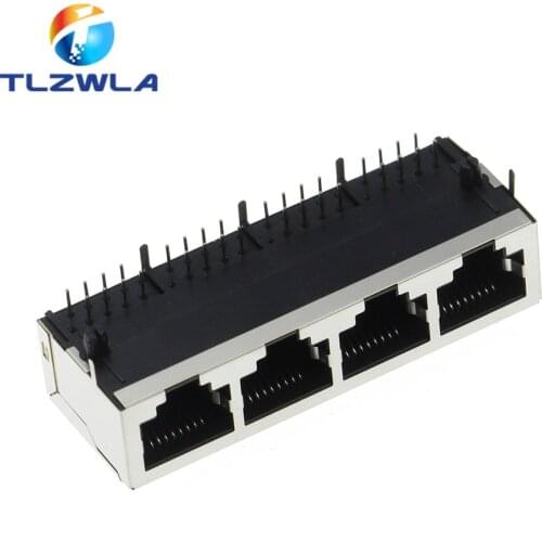 5Pcs 1*4 4 Ports Shielding RJ45 8P8C Female Jack Connector without LED PCB Mount Network Internet Modular