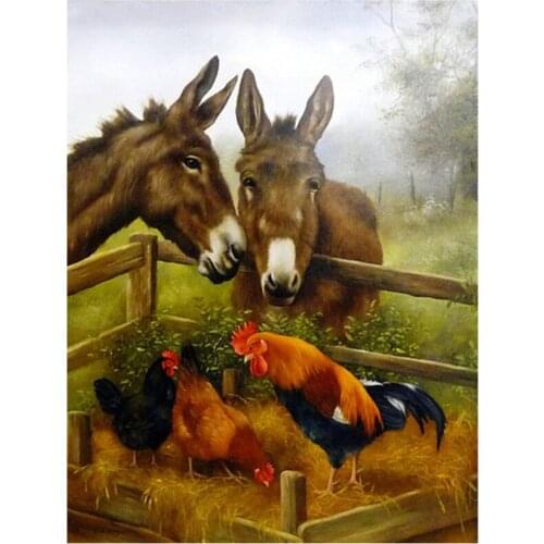 5D Diy Diamond Painting Full Square Cock and donkey diamond Embroidery Cross Stitch Rhinestone Mozaik Puzzle StickerZP-2497
