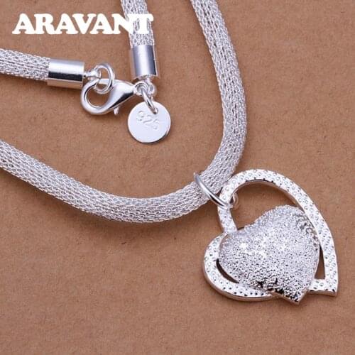 925 Silver Double Heart Pendant Necklace For Women Fashion Wedding Jewelry Gifts