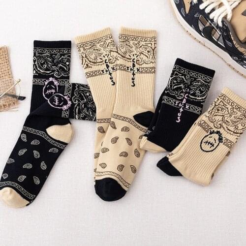 3 Pairs Bandanas Socks Streetwear Hip Hop Sports Socks Cotton Sock Skate Crew Socks Men Sport Travis Scott Cactus Jack