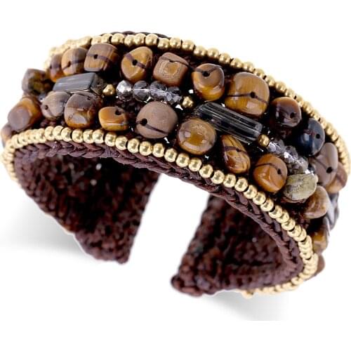 Bohemian Handmade Weaving Beaded Cuff Bracelet Bangle for Girls Women Trendy Natural Stones Crystal Statement Bracelet Jewelry