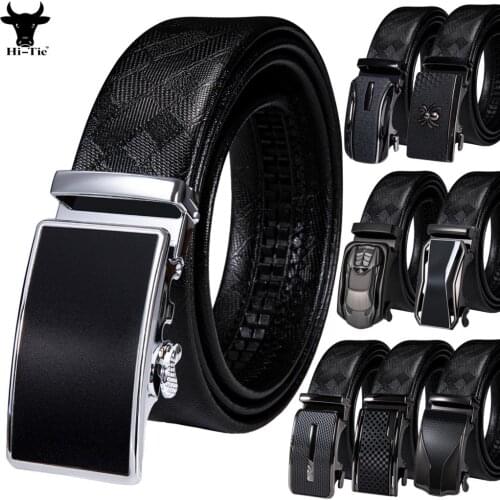 Black Genuine Leather Mens Belts Automatic Buckles Ratchet Waist Straps Adjustable High Quality Male Belt Business Wedding Daily