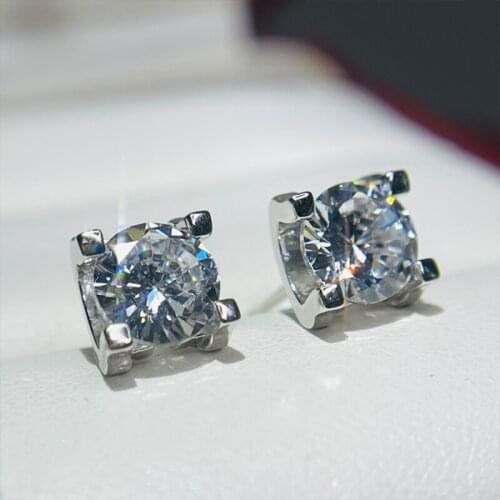 Pure 925 sterling silver summer new brand jewelry lovers round 1ct earrings engagement men and women square punk earrings,part