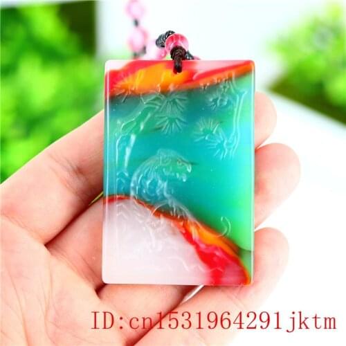 Colour Jade Tiger Pendant Necklace Gifts for Carved Women Men Chinese Charm Fashion Amulet Natural Jewelry Jadeite