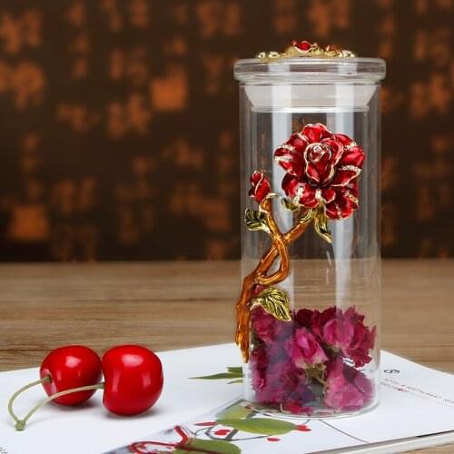 Enamel Small Tea Tins Rose Tea Jars Household Clear Glass Bottles Mini Exquisite Sealed Tank Storage Jars for Friends