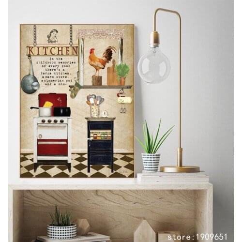 Cotton no frame cartoon happy kitchen canvas printings oil painting printed on cotton home wall art decoration pictures