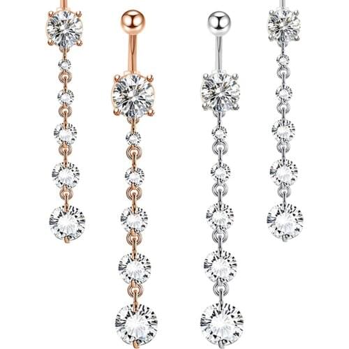 14g Belly Button Rings Dangle Navel Rings Barbell CZ Paved Surgical Steel Body Piercing Jewelry for Women Wholesales Navel Bar