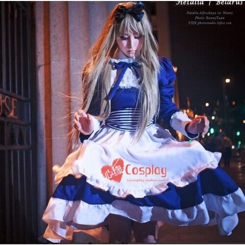 APH Axis Powers Hetalia Maid Belarus Lolita Cosplay Costume Dress+Headwear+Apron+Tie