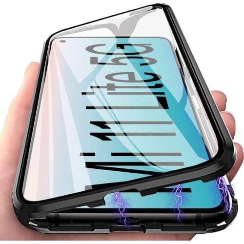 Case for Xiaomi 11 Lite 11i Cover Magnetic Adsorption 2 in 1 Metal Bumper Double-sided Glass 360 ​​Degrees Protective Cover