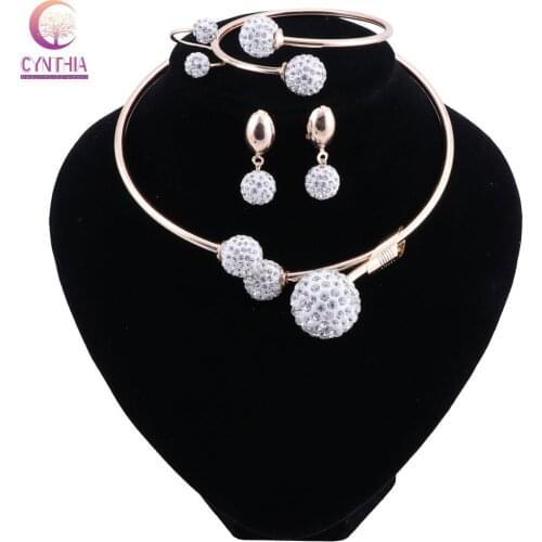 Fashion Women Wedding Party Gold Color Jewelry Sets Pendant Jewelry Sets For Bride Necklace Earrings Bracelet Ring