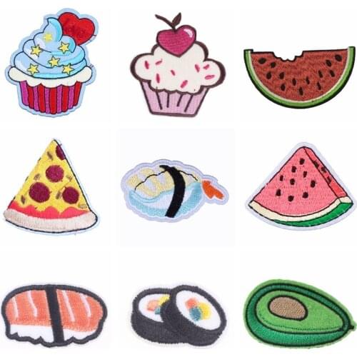 Food Patch Embroidered Iron On Patches For Clothes Cartoon Stickers Fabric Embroidered Sew On Child Clothes Applique Decor Diy