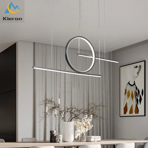 Nordic Modern Minimalist LED Strip Iron Chandelier Restaurant Bar Counter Bedroom Pendant Lights Room Decorat Luxury Chandeliers