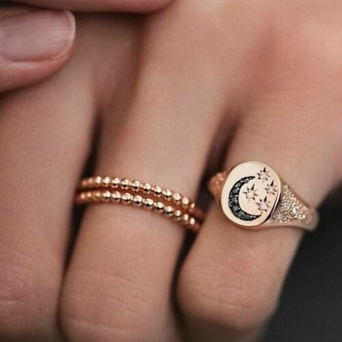 New Ring Fashion Personality Moon Star Crystal Ring Womens Joker Simple Combination Hot Jewelry Wholesale