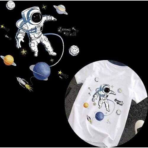Cartoon Space Astronaut Patch Iron on Patches for Clothing Heat Transfer Sticker on Clothes for Kids DIY Appliques