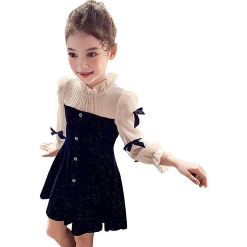 Dress For Girls Big Bow Dress Girls Patchwork Children Dresses Autumn Winter Girl Costume 6 8 10 12 14
