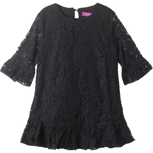 Black Lace A-line Dress for Girl Kids Children 2021 Fashionable Fancy Long SLeeve Ruffle Egde Size 2 3 4 5 7 10 12 Years Old