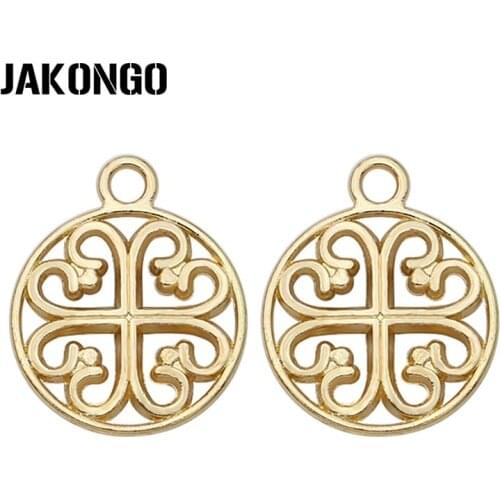 JAKONGO Antique Gold Color Flower Charms Pendants for Jewelry Making Earrings DIY Handmade 15mm 20pcs/lot