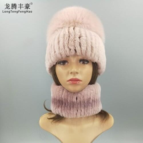 Russian Handmade Female Hat With Rabbit Fur Collar Real Rabbit Fur Skull Bean Hat Winter Real Female Fur Fox Fur Hat