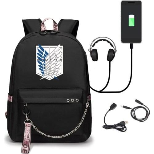 Attack On Titan Laptop Backpack for Girls Boys Usb Charging Animal Canvas Children School Bags Female Travel Mochila