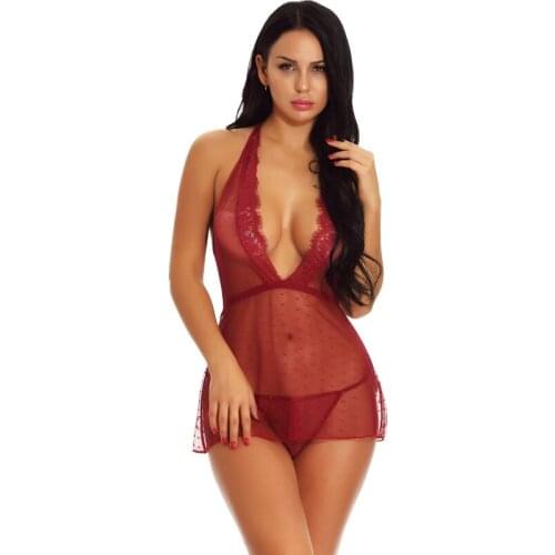Sexy Transparent Babydoll Lingerie Erotic Hot Sex Costume Women Lace Short Mini Sleepwear Nightwear Exotic Apparel Plus Size