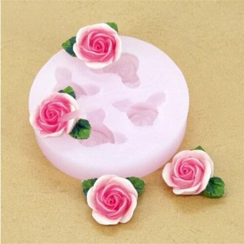 4 hole Leaf Rose molds Fondant cake Chocolate Flower Silicone Molds decoration candy mould sugar cake dry pace silicone mold
