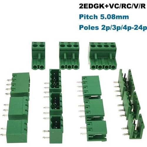 30Pcs Pluggable PCB Screw Terminal Block Connector Pitch 5.08mm 2/3/4/5/6/7/8/9/10P Male Female 2EDGK/VC/RC/V/R Plug-in Bornier