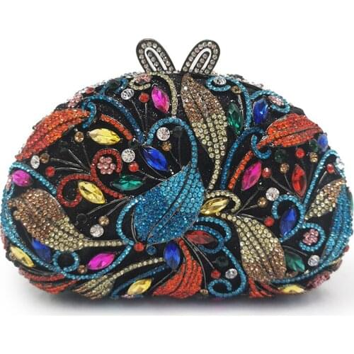 Yellow/Blue/Red Multi-Colored Bag For Women Rhinestone Black Handbags Luxury Designer Lady Diamond Crystal Chain Prom Purses