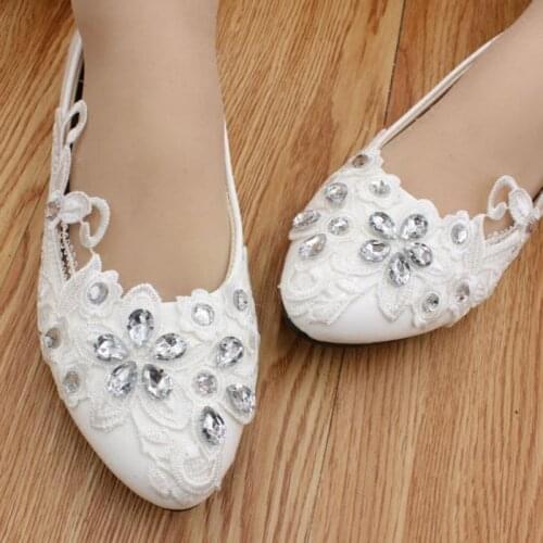 Ivory wedding shoes women flat heel handmade HS019 lace rhinestones bridal shoes wedding photos shoes in stock
