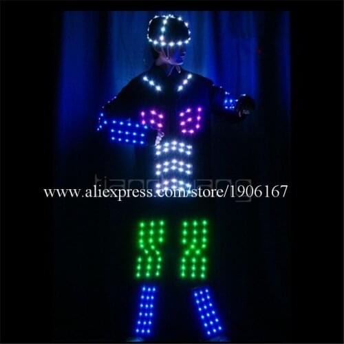 RGB LED Light Up Tron Dance Robot Suit Costumes Party Event Disco Night Programmable Led Luminous Stage Dance Clothes Wear