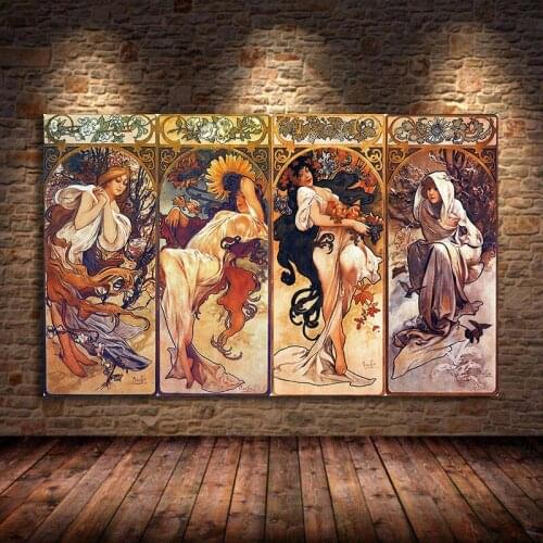 Alphonse Mucha Times of Day Vintage Posters and Prints Art Nouveau Woman Canvas Paintings Wall Art Pictures For Living Room