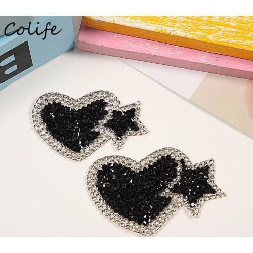 Heart Applique Iron On DIY Silver And Black Stickers High Quality Heat Transfer Decor Accessory Exquisite Romantic Hotfix
