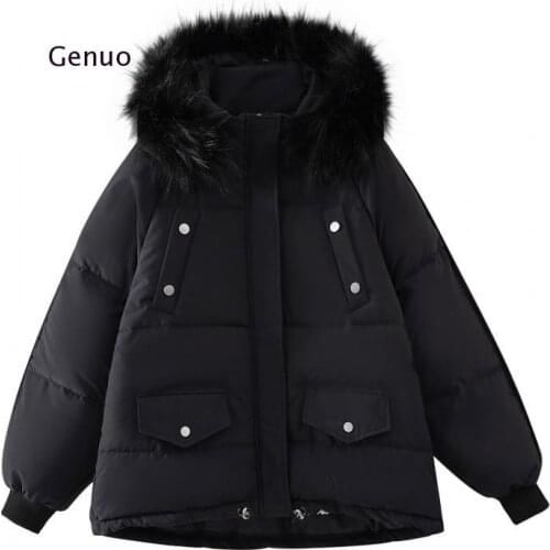 2021 Women Parkas Hooded Thickening with Fur Collar Single Breasted Female Down Jacket Winter Cotton Short Padded Coats