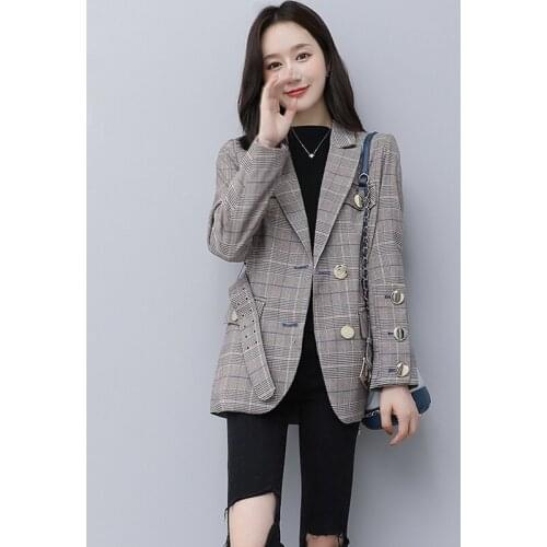 HIGH QUALITY New Fashion 2020 Designer Blazer Womens Lacing Belt Double Breasted Plaid Blazer Jacket
