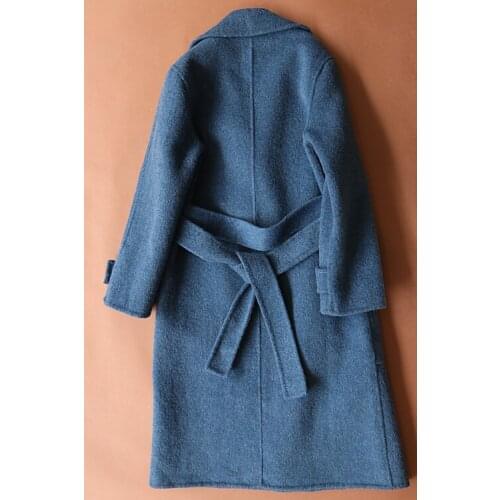 Autumn Winter New Womens Casual Wool Blend Trench Coat Female Overcoat Double Side Long Parka With Belt LX1865