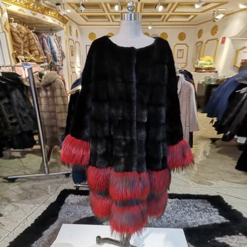 WINTER PALACE fashion Winter Mink Coat long Fox collar Imported velvet grade mink fur coat International catwalk style BS053-H