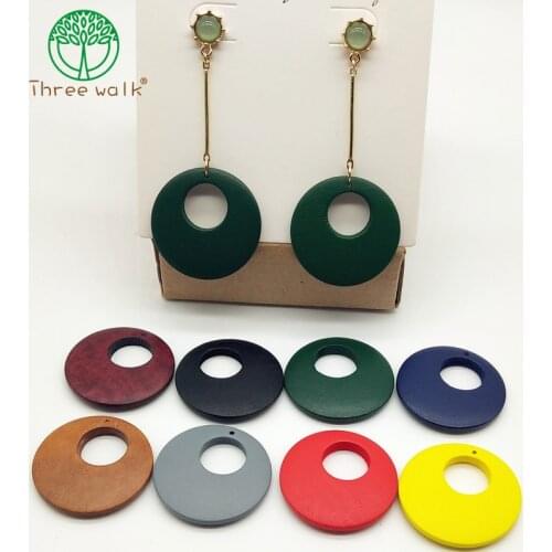 50pcs Fashion Woodiness Earrings Accessories 35mm Round Shape Earrings Connector For DIY Earrings Accessories